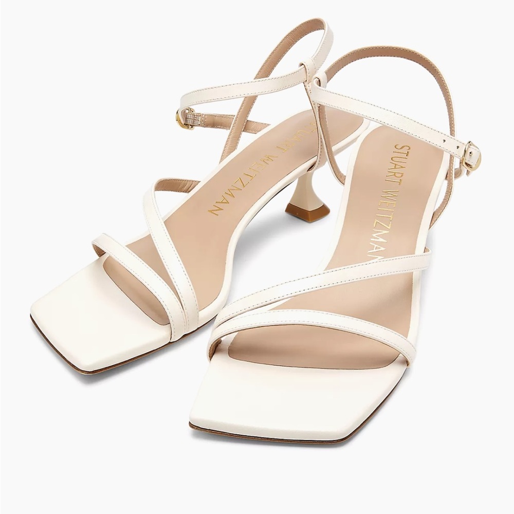 Stuart Weitzman strappy leather heels. Seashell color. Never worn.